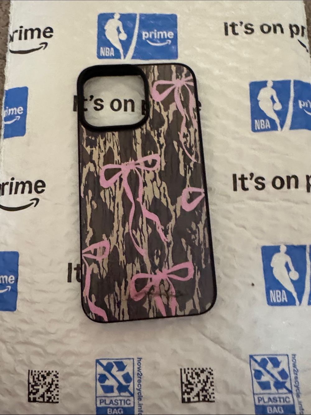 SHEIN Black Phone Case with Pink Bow Design